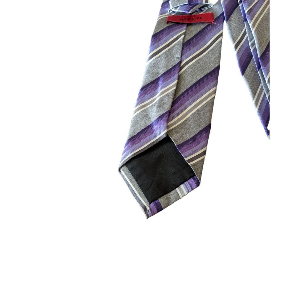 Alfani Men's Purple, White, Gray Diagonal Stripe 100% Silk Tie length 60 in - Picture 2 of 5